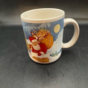 1986 Hallmark Christmas Mug Santa Reindeer Sleigh Vintage Christmas